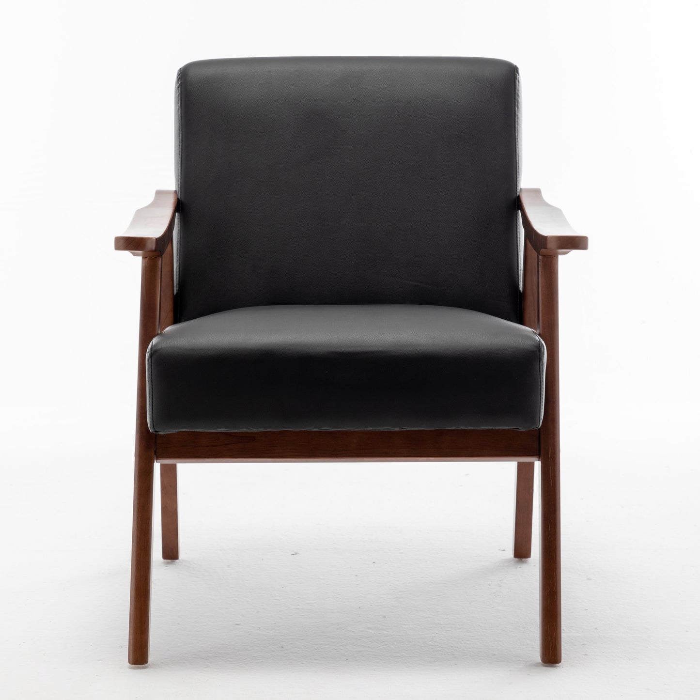 Accent Chair Mid-Century Wingback PU Leather Black Rubberwood 26x31x32 In 300 LB