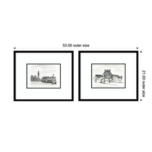 Vintage Postcard London & Paris 2 Piece Framed Wall Art Print Set by Teju Reval