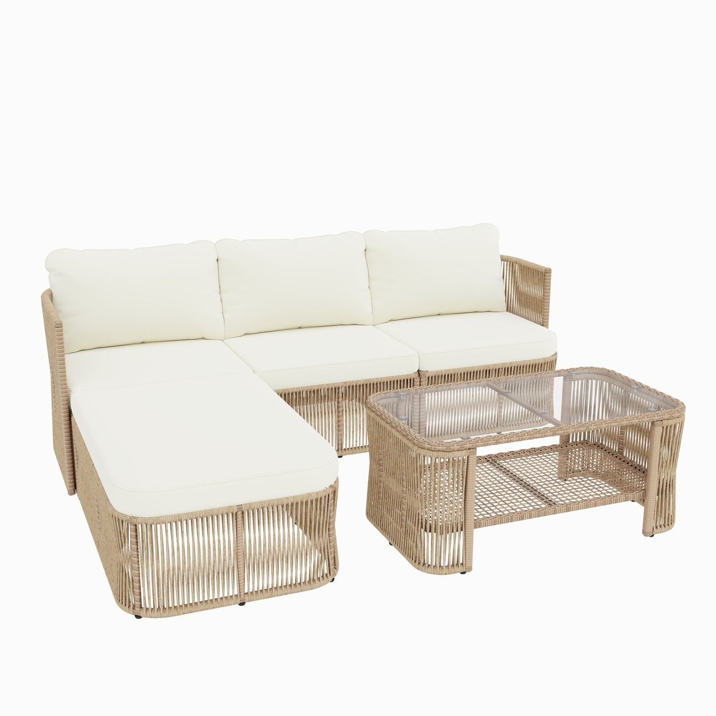 Outdoor Patio Set Rattan Dark Beige Iron Frame Conversation Sofa