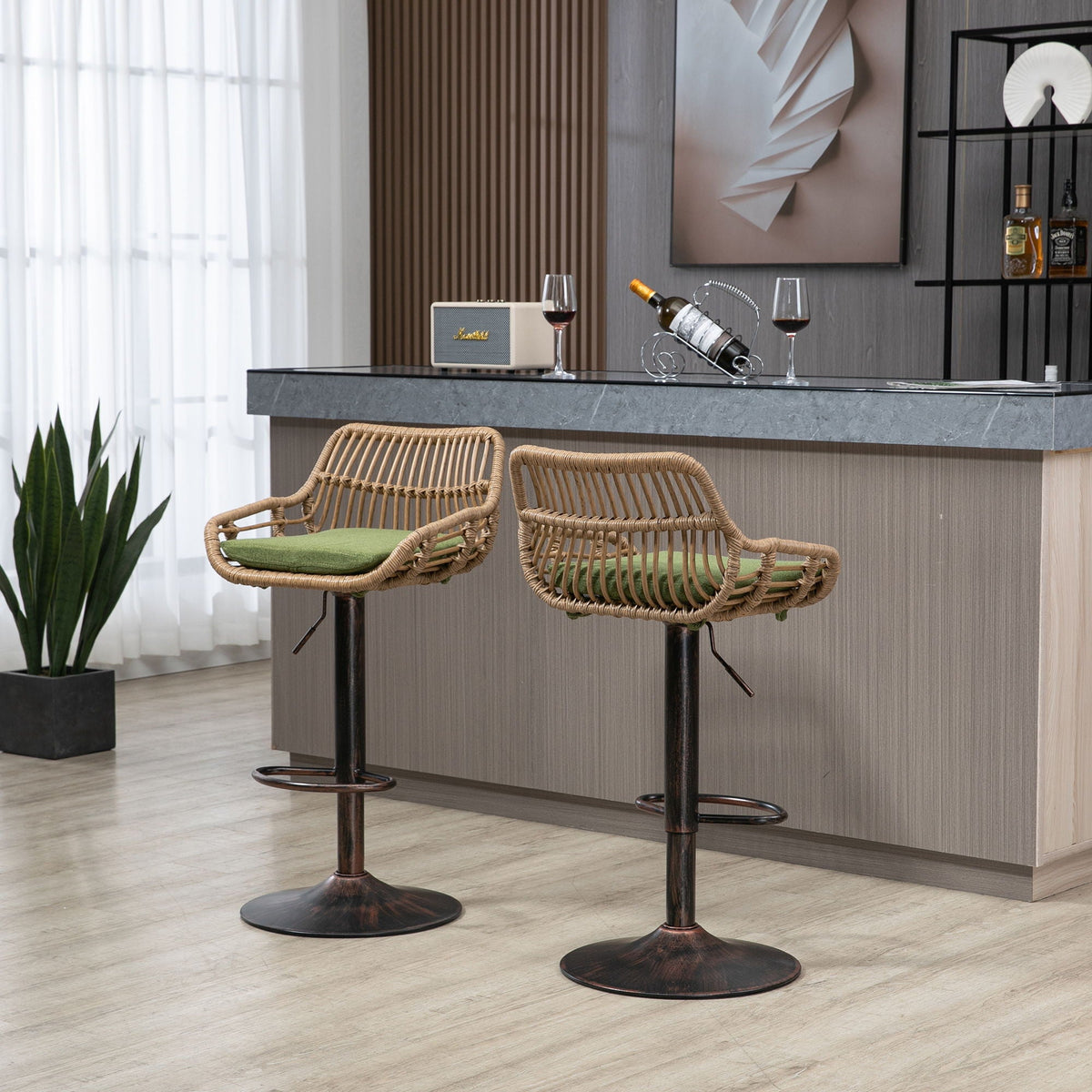 The Harbor Bar Adjustable Linen Swivel Stools — Set of 2