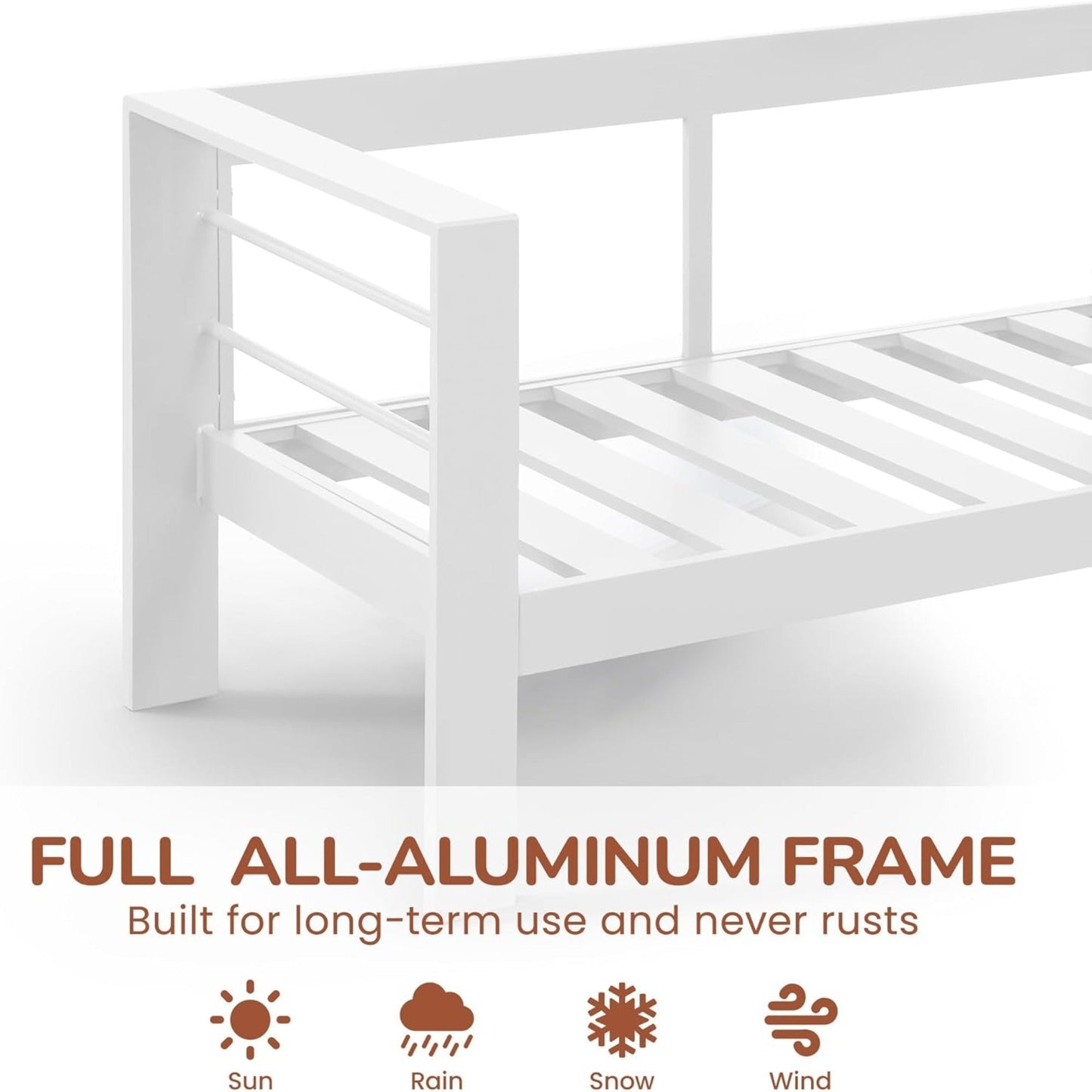 Outdoor Loveseat Aluminum White Gray Cushion 50in 600 lb Capacity