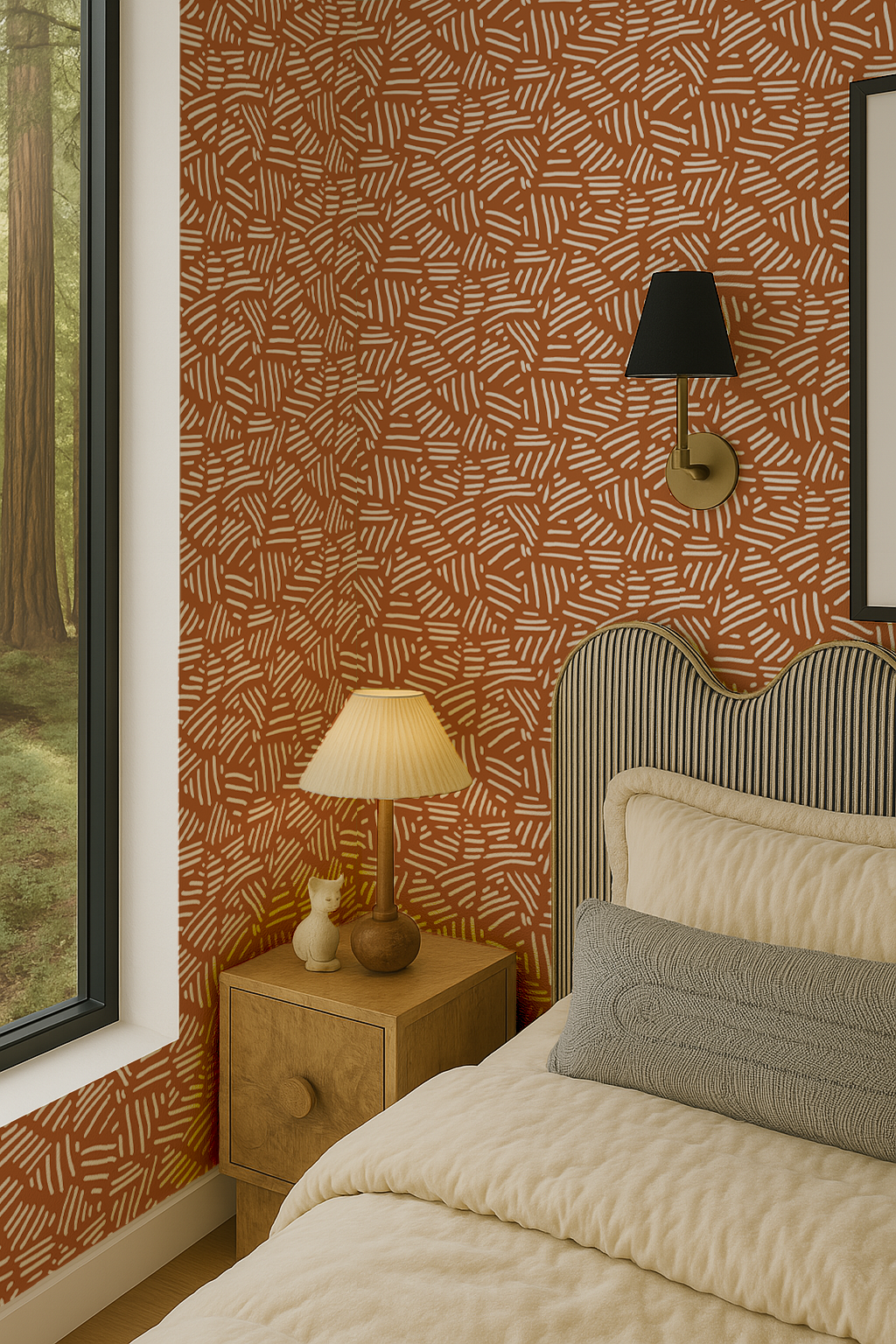 Simple Stripes Wallpaper, burnt orange and white
