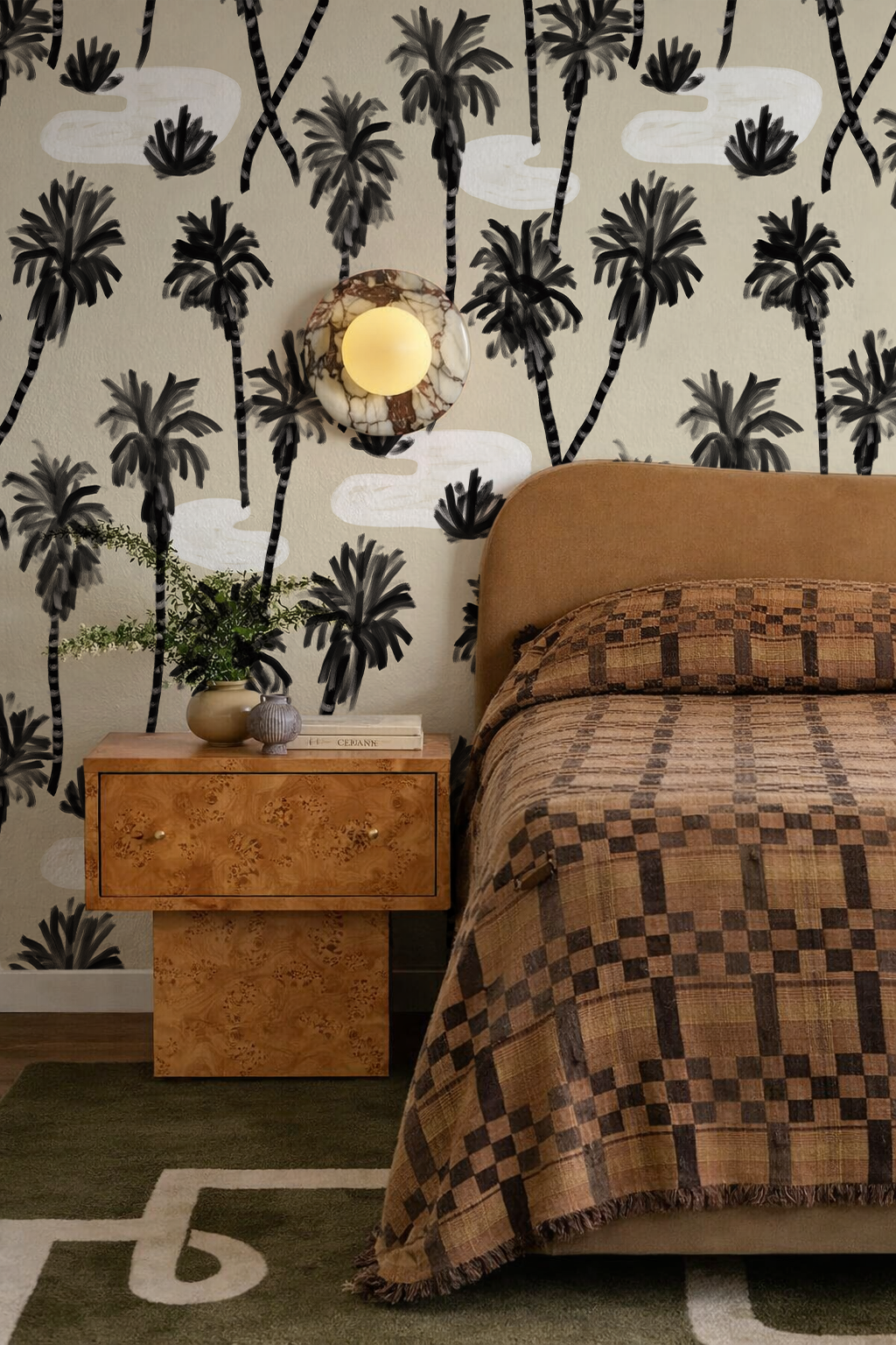 Palm Oasis Wallpaper, neutral and black