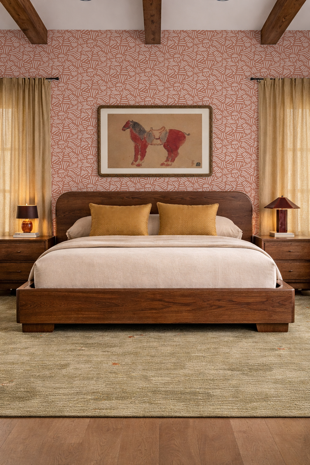 Simple Stripes Wallpaper, terra cotta and white