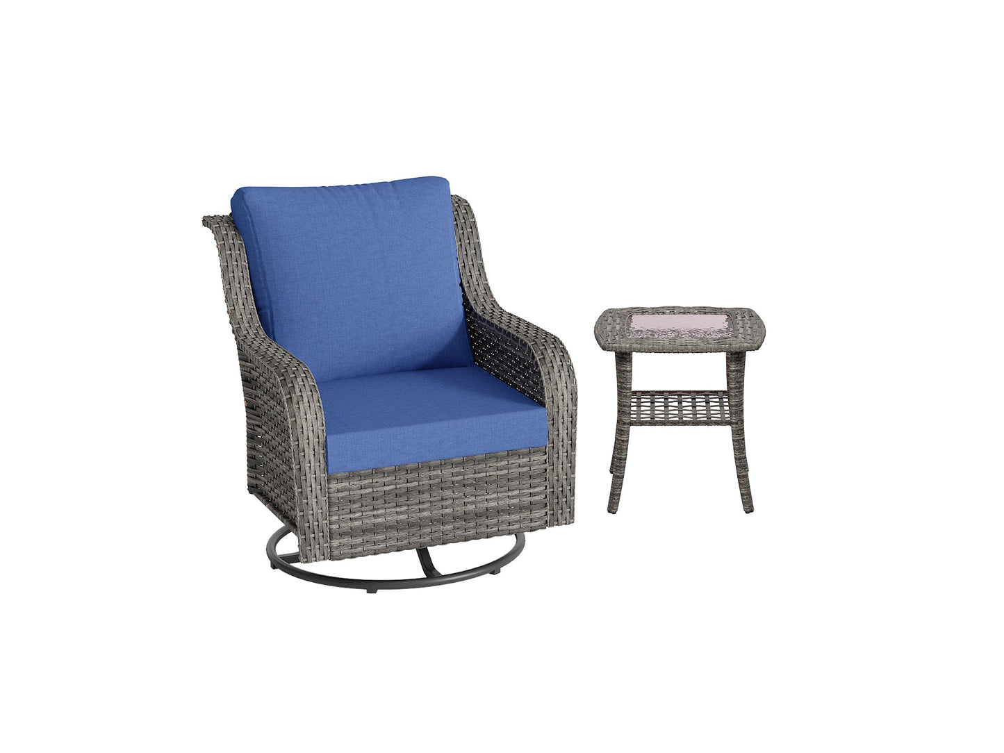 Outdoor Wicker Rattan Swivel Chairs Set of 2 with Side Table