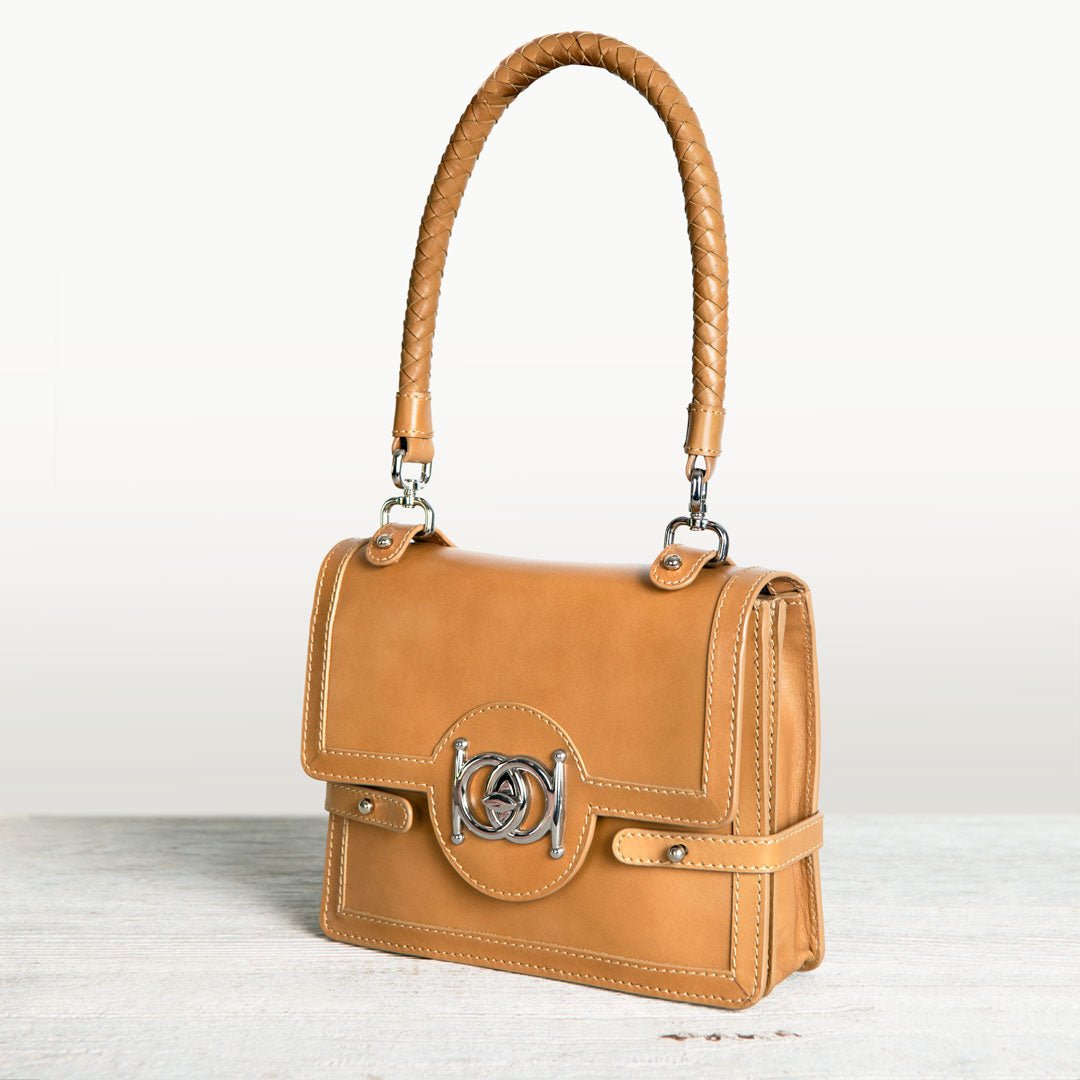 Bella -  Horse Bit Talisman Crossbody Luxury Leather Handbag in Caramel
