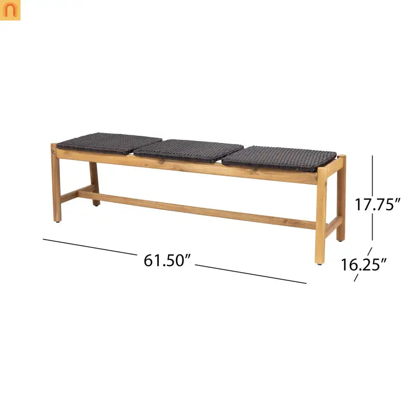 Bench Rustic 3-seater Acacia Wood Teak Finish 61.5x16.25x17.75in