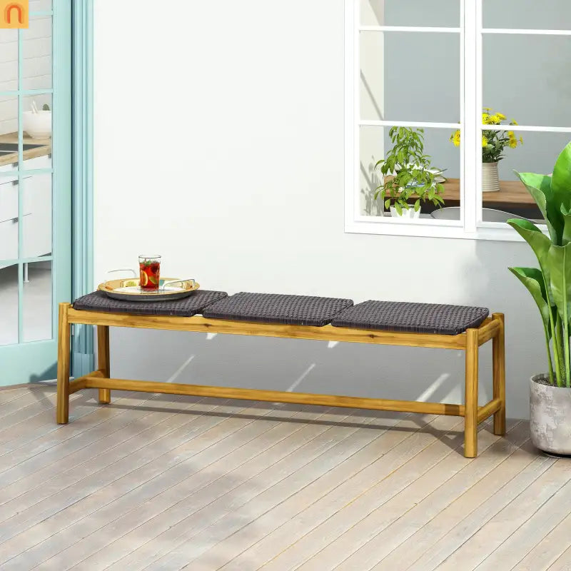 Bench Rustic 3-seater Acacia Wood Teak Finish 61.5x16.25x17.75in