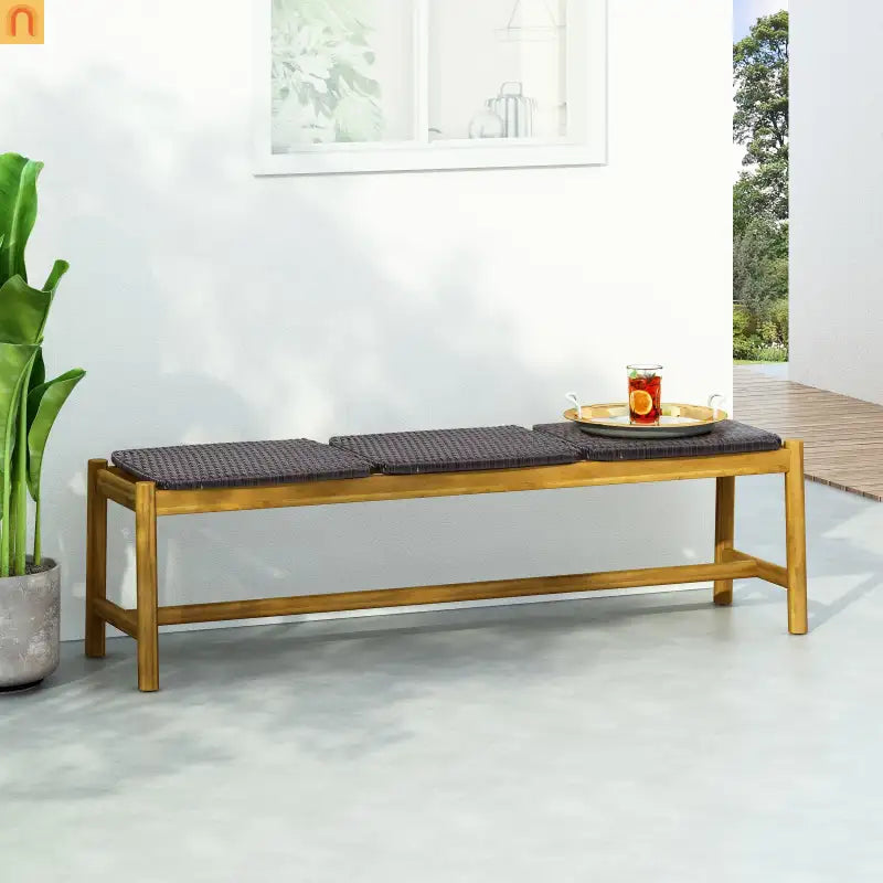 Bench Rustic 3-seater Acacia Wood Teak Finish 61.5x16.25x17.75in