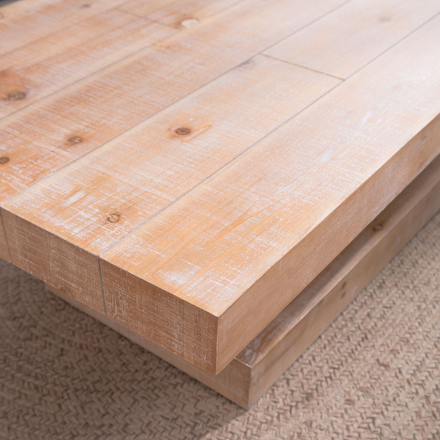 Modern Rustic Geometric Coffee Table – Rectangular Wood Center Table