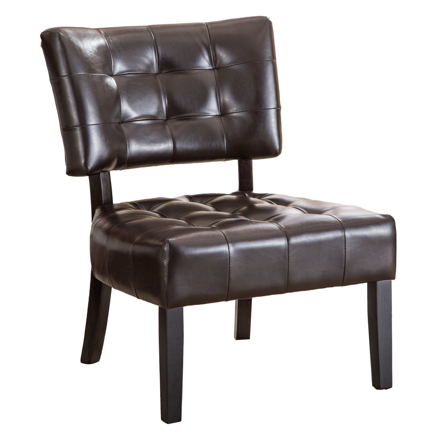 Accent Chair Tufted PU Leather Brown Oversized Hardwood Frame 27x31x34 In