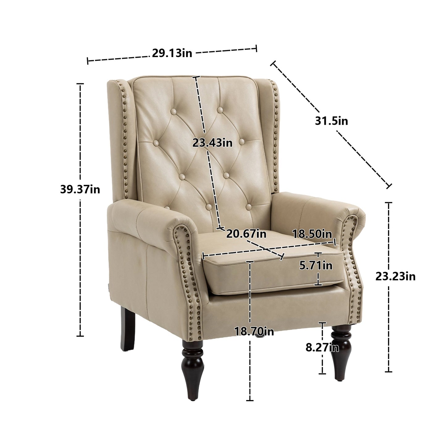 Accent Lounge Chair PU Leather Camel Rubber Wood Legs Sinuous Springs 250 LB