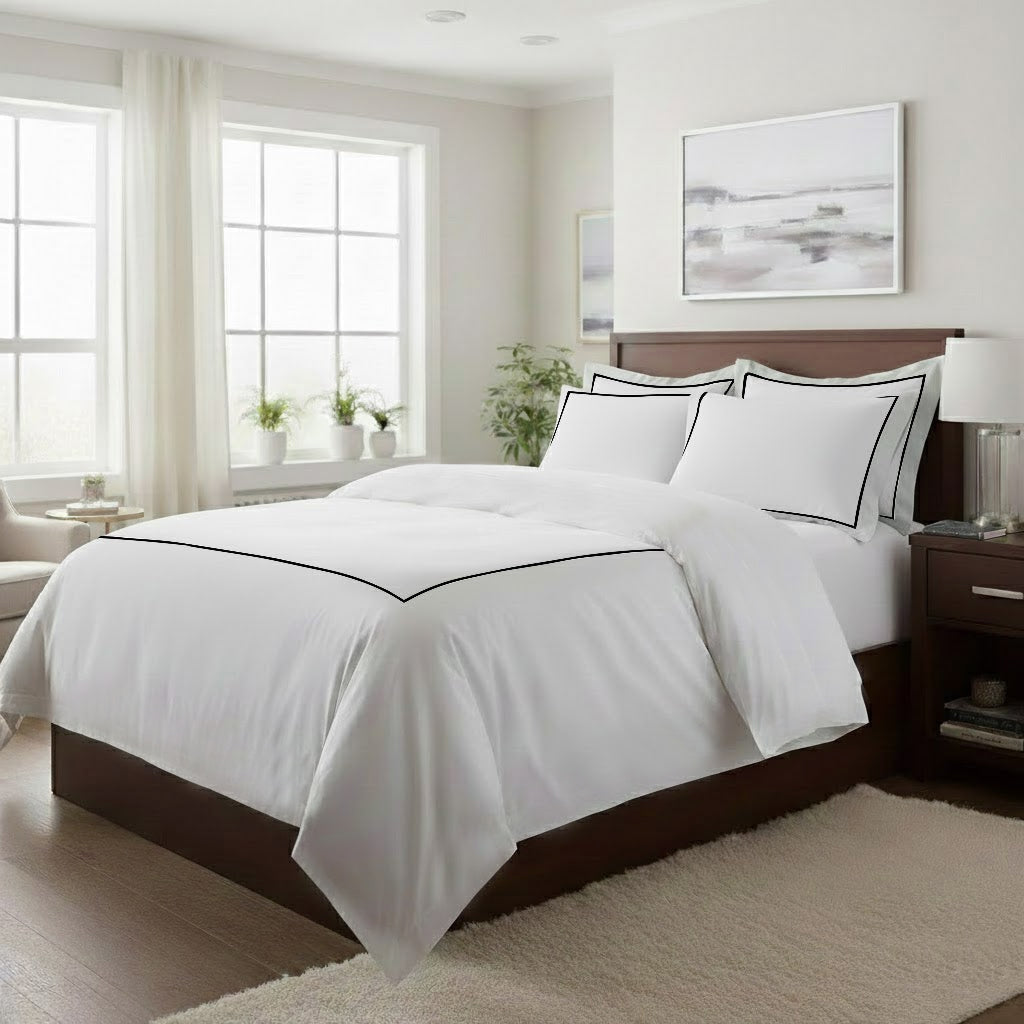 400TC Cotton Single Embroidery Sateen Solid Duvet Cover Set