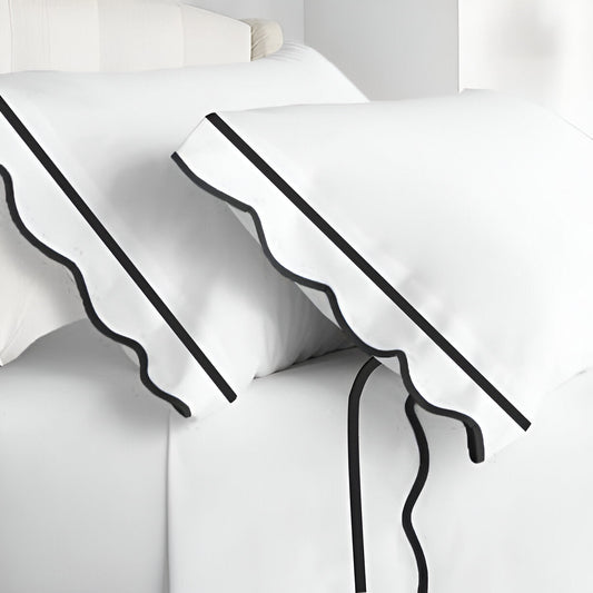 400TC Cotton Scallop Embroidery & Border Sateen Solid Pillowcases (Set Of 2)