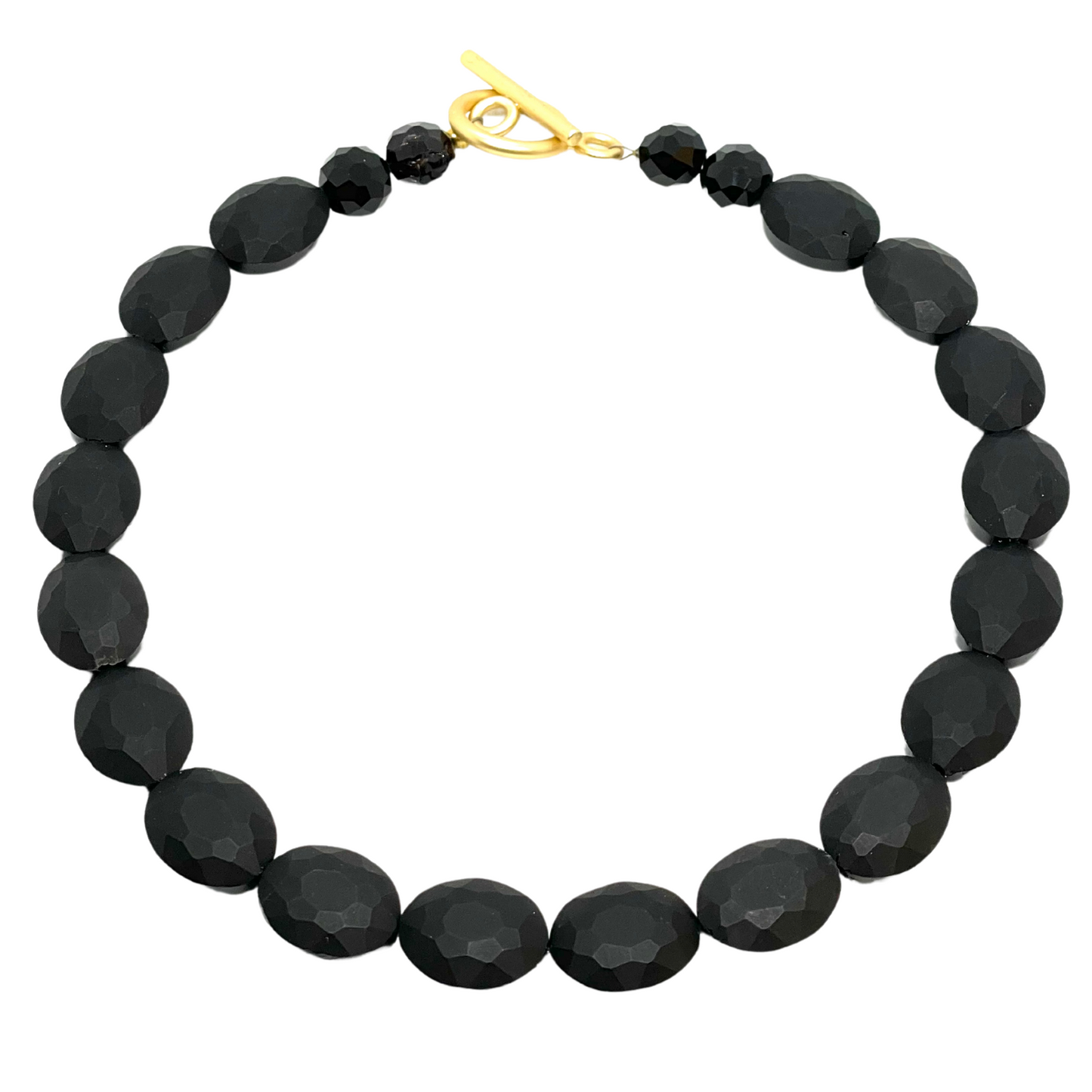 Matte Black Oval Crystal Necklace