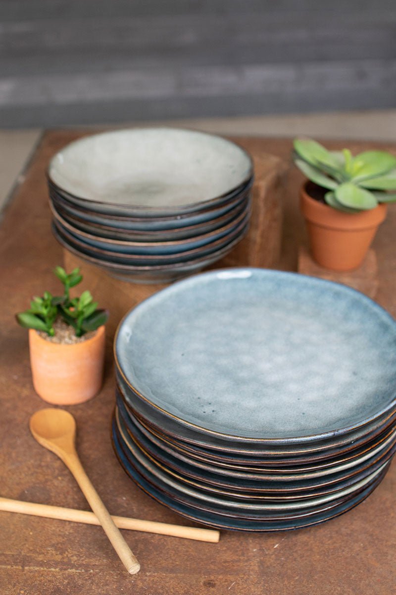 Blue Ceramic Dinner Plate & Bowl