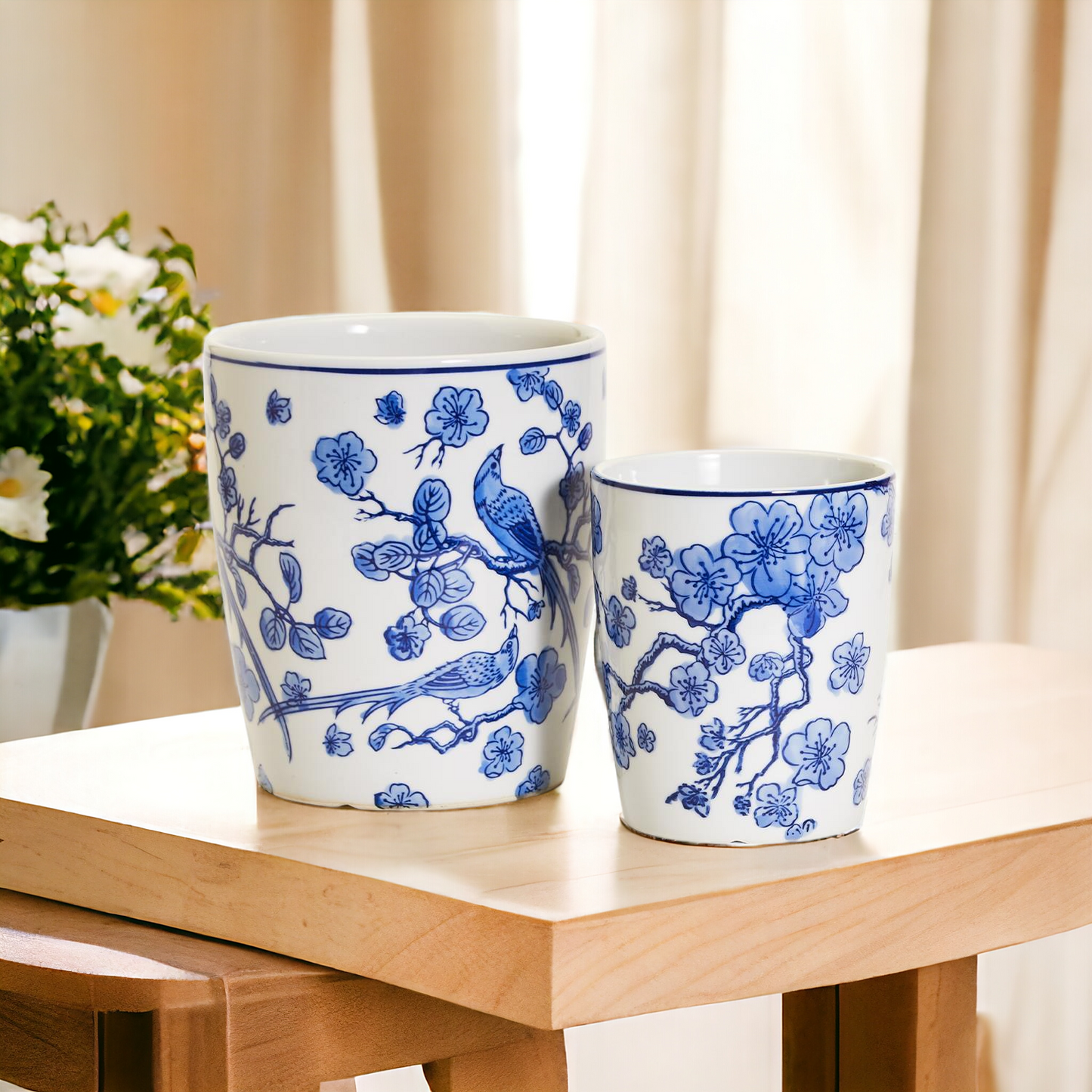 Blue White Chinoiserie Ceramic Vase Planter for Indoor Plants Decorative