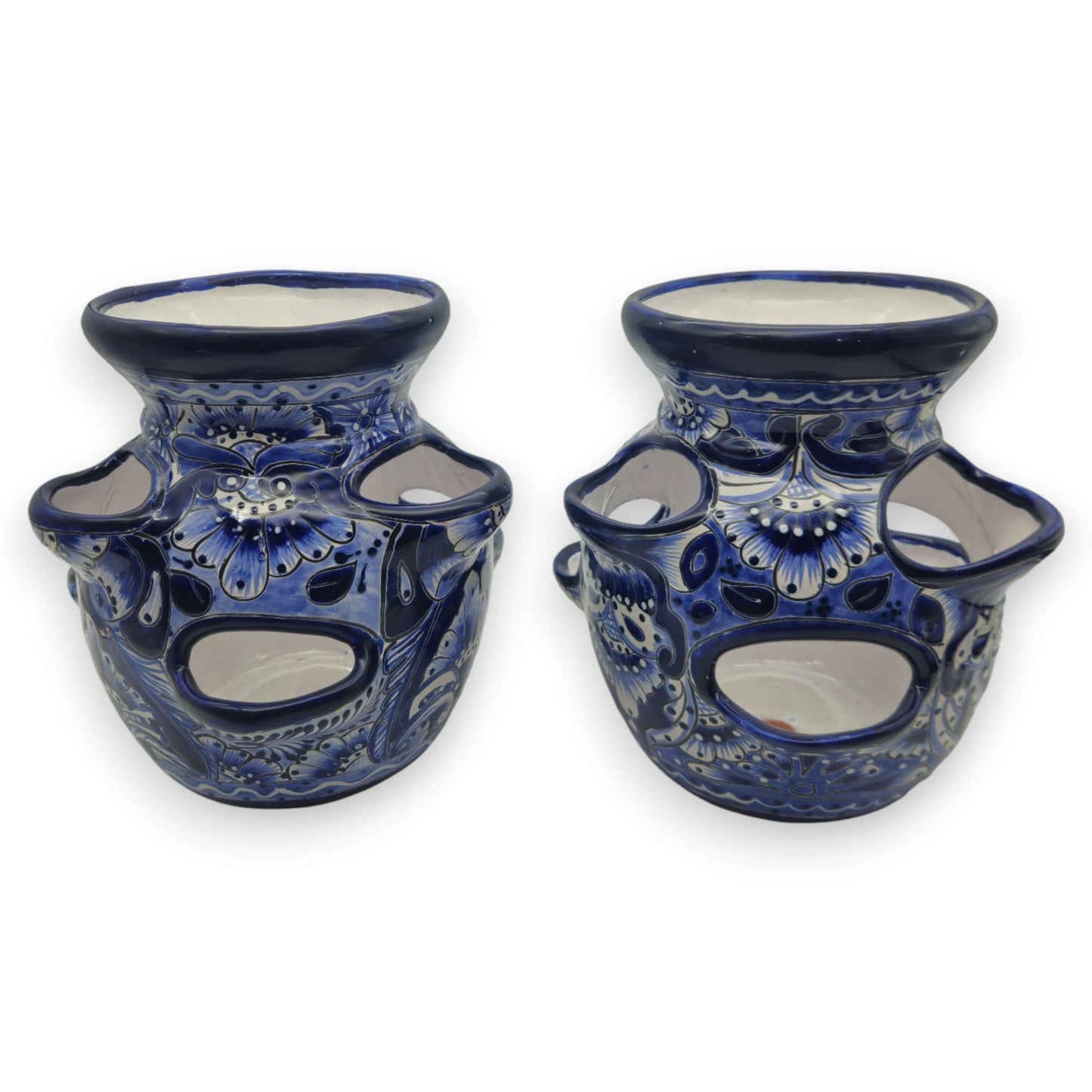 Blue & White Talavera Strawberry Planter | Handmade Mexican Pot
