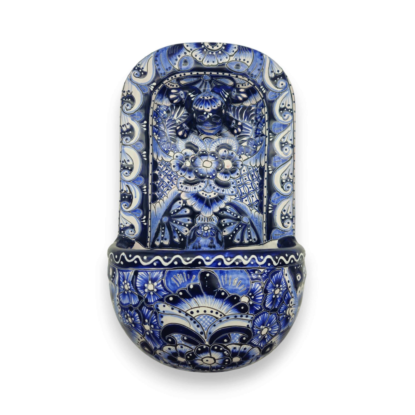 Blue & White Talavera Wall Fountain | Handmade Mexican Ceramic