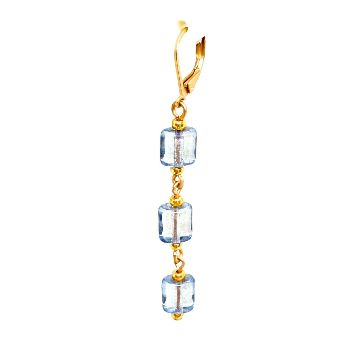 Blue Pressed Glass Square Linear Earrings