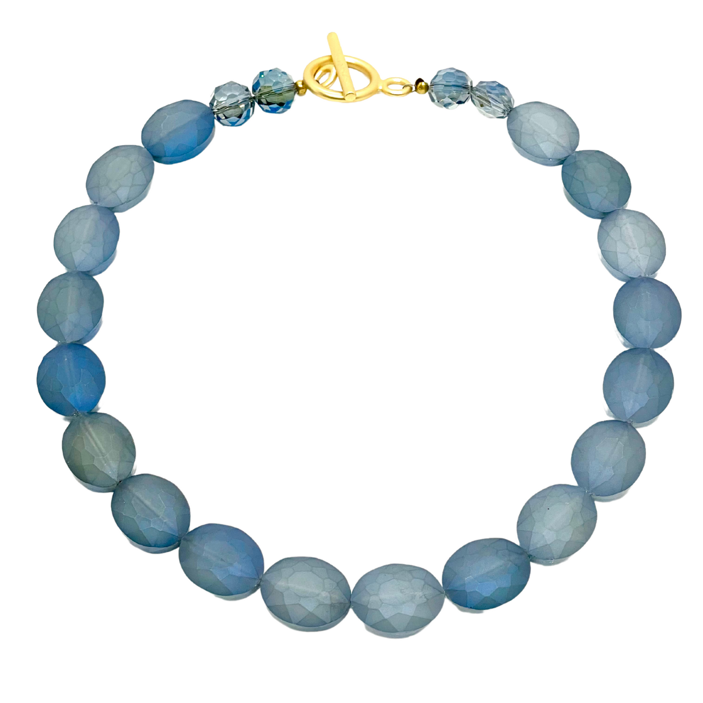 Matte Labradorite Blue Oval Matte Crystal Necklace