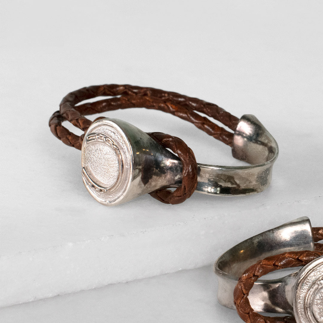 Bosal - Leather laced Horseshoe Bracelet in Brown and Silver