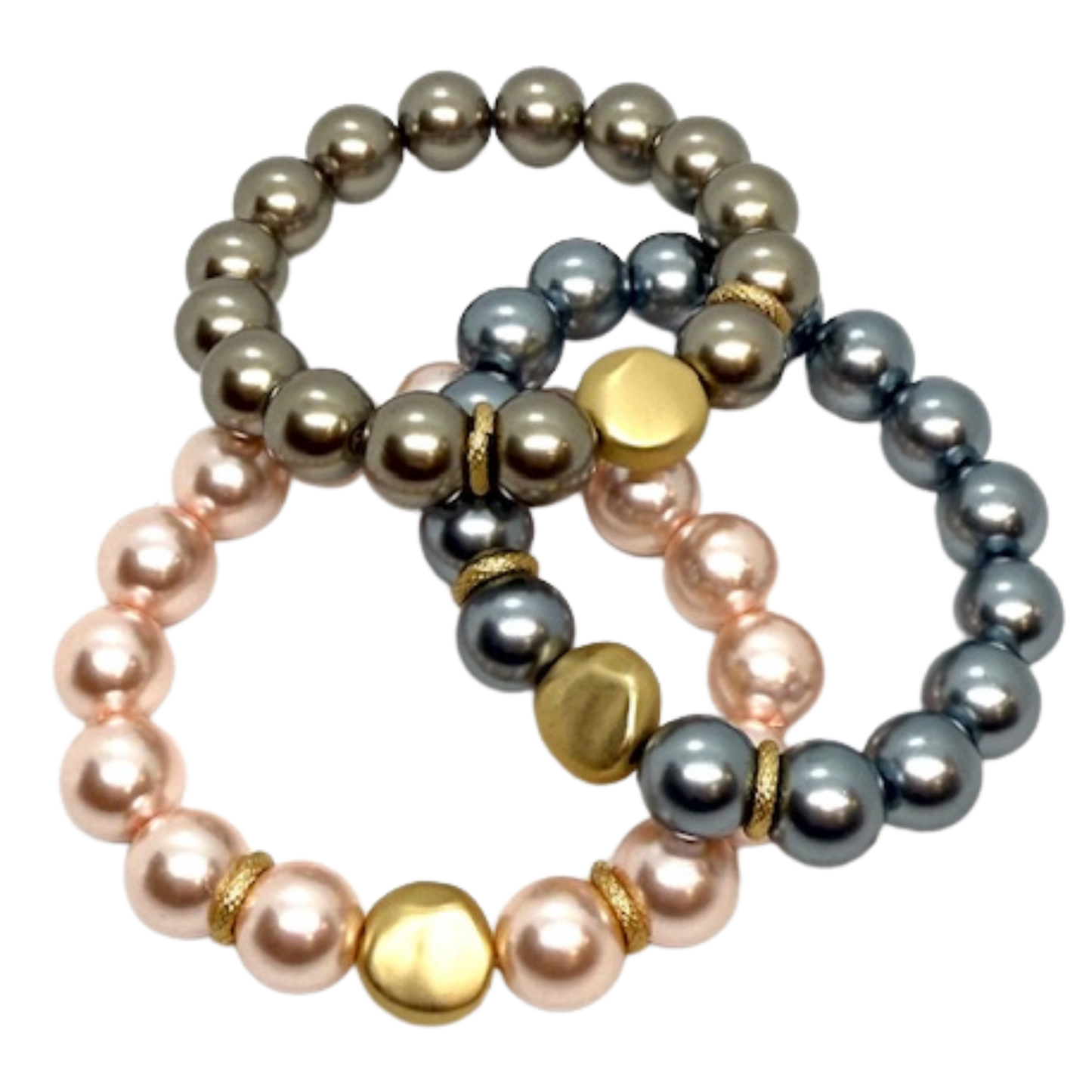Taupe Pearl Bracelet With Matte Gold Nugget Accent