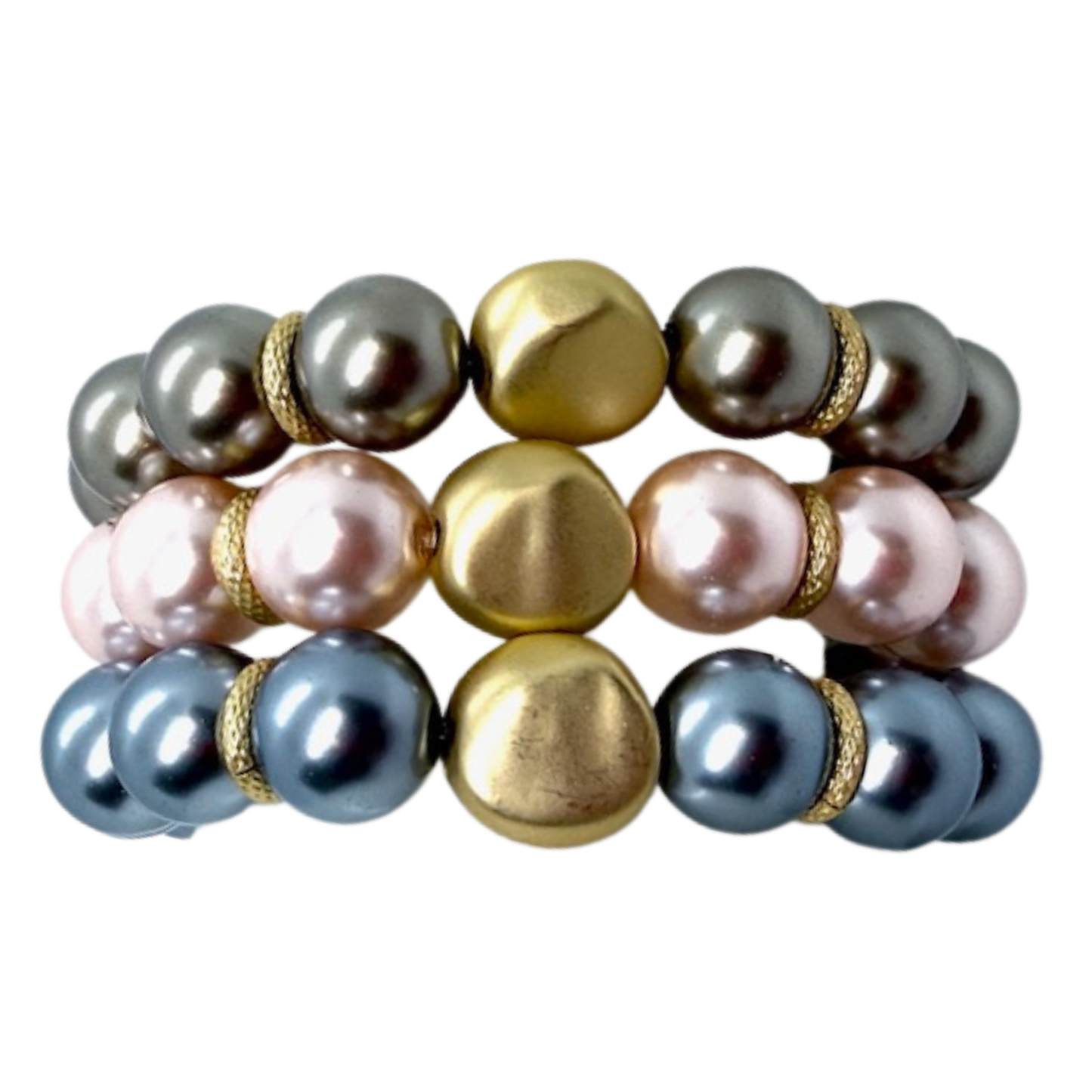 Pink Pearl Bracelet With Matte Gold Nugget Accent