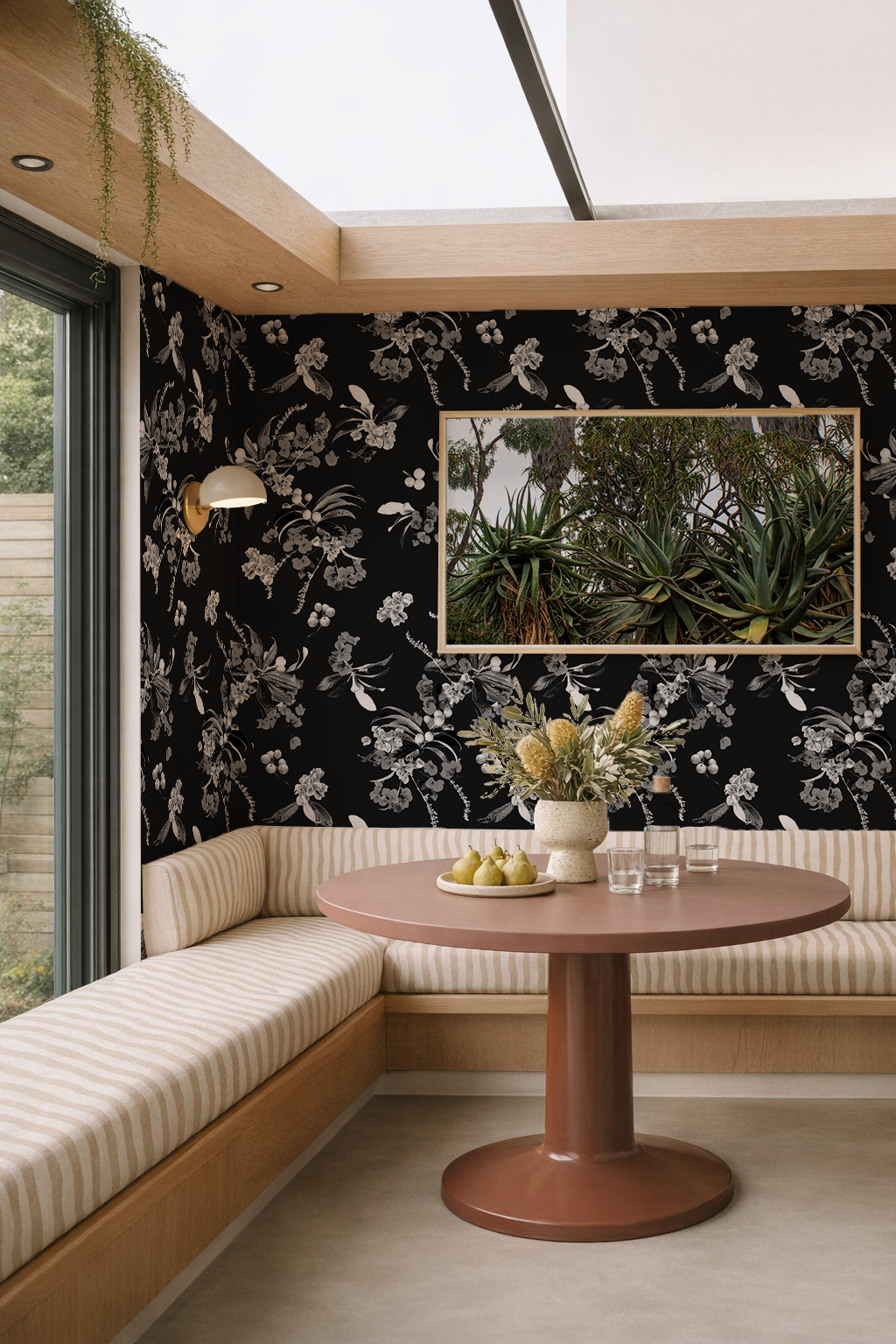 Floral Loquat Wallpaper, black and white