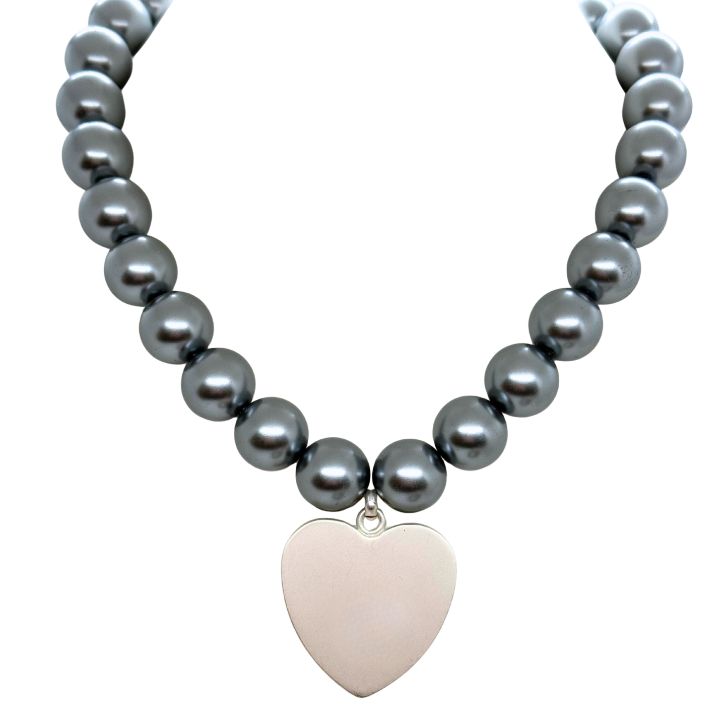 Grey Bubble Pearl Necklace With Large Matte Silver Pendant
