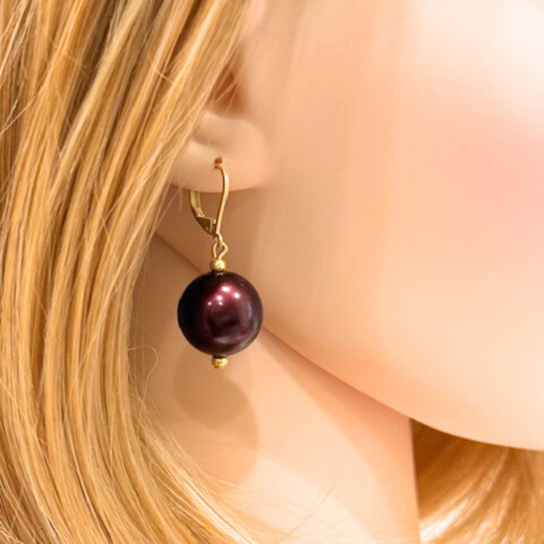 Burgundy Bubble Pearl Earrings