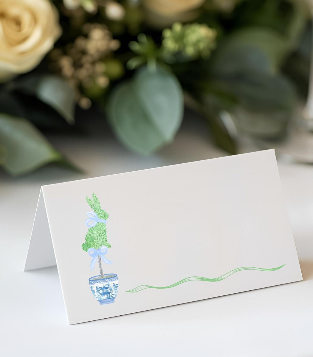The Bunny Topiary with  Blue Bow - Place Cards