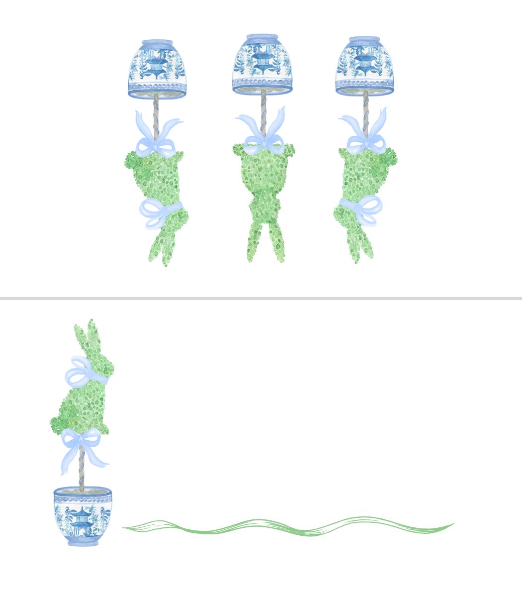 The Bunny Topiary with  Blue Bow - Place Cards