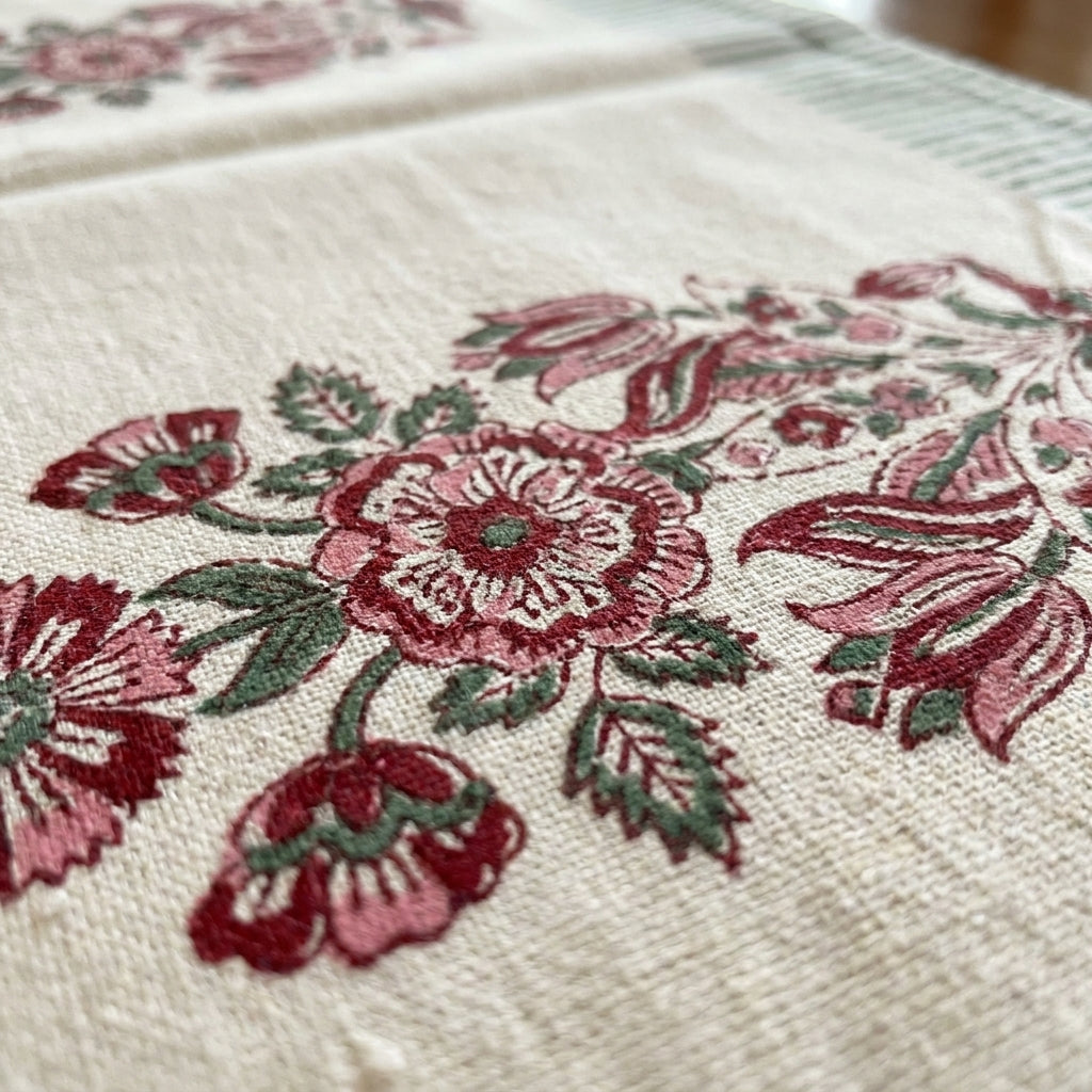 Burgundy Garden Hand-Block Printed Table Linen Set – 13 Piece