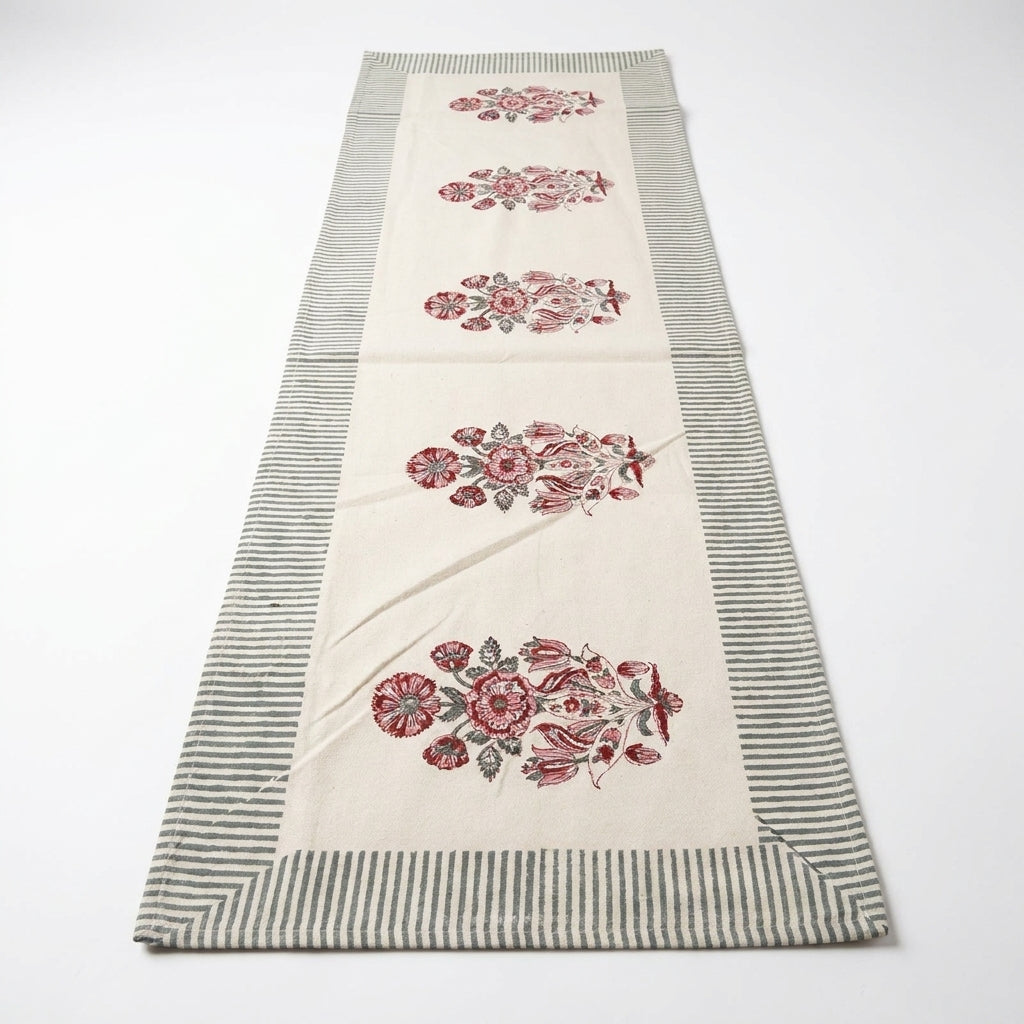 Burgundy Garden Hand-Block Printed Table Linen Set – 13 Piece