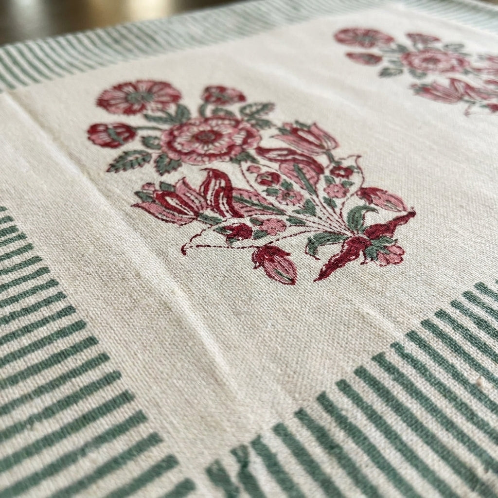 Burgundy Garden Hand-Block Printed Table Linen Set – 13 Piece