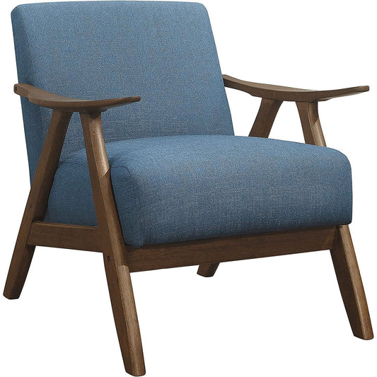 Blue Elle Accent Chair With Linen Upholstery Retro Style