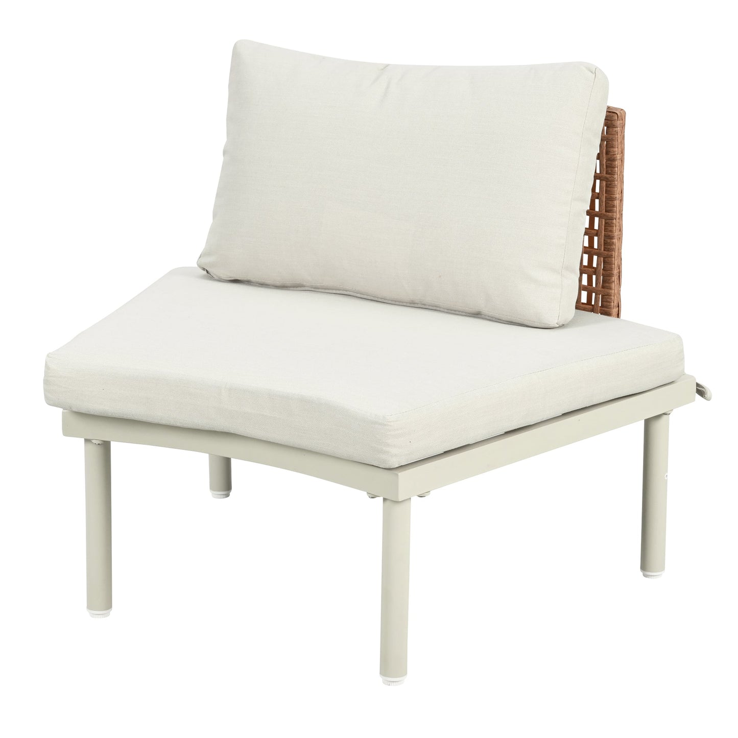 Outdoor Patio Set Half Moon Sectional with Two Coffee Tables Beige Pe Wicker