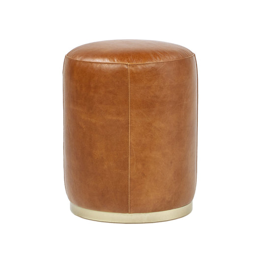 Nico Camel Saddle Leather & Brass Ottoman