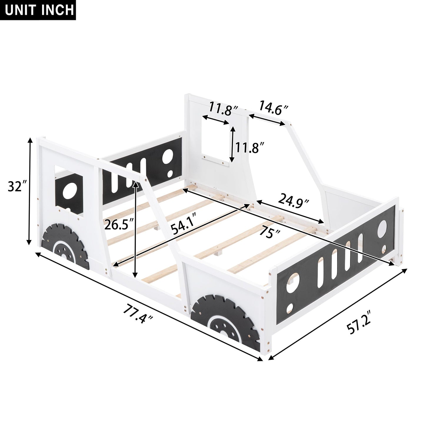 Classic Car Shaped Platform Bed With Wheels