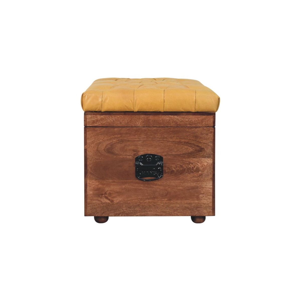Sporting Estate Buffalo Leather & Mango Wood Storage Bench — Honey