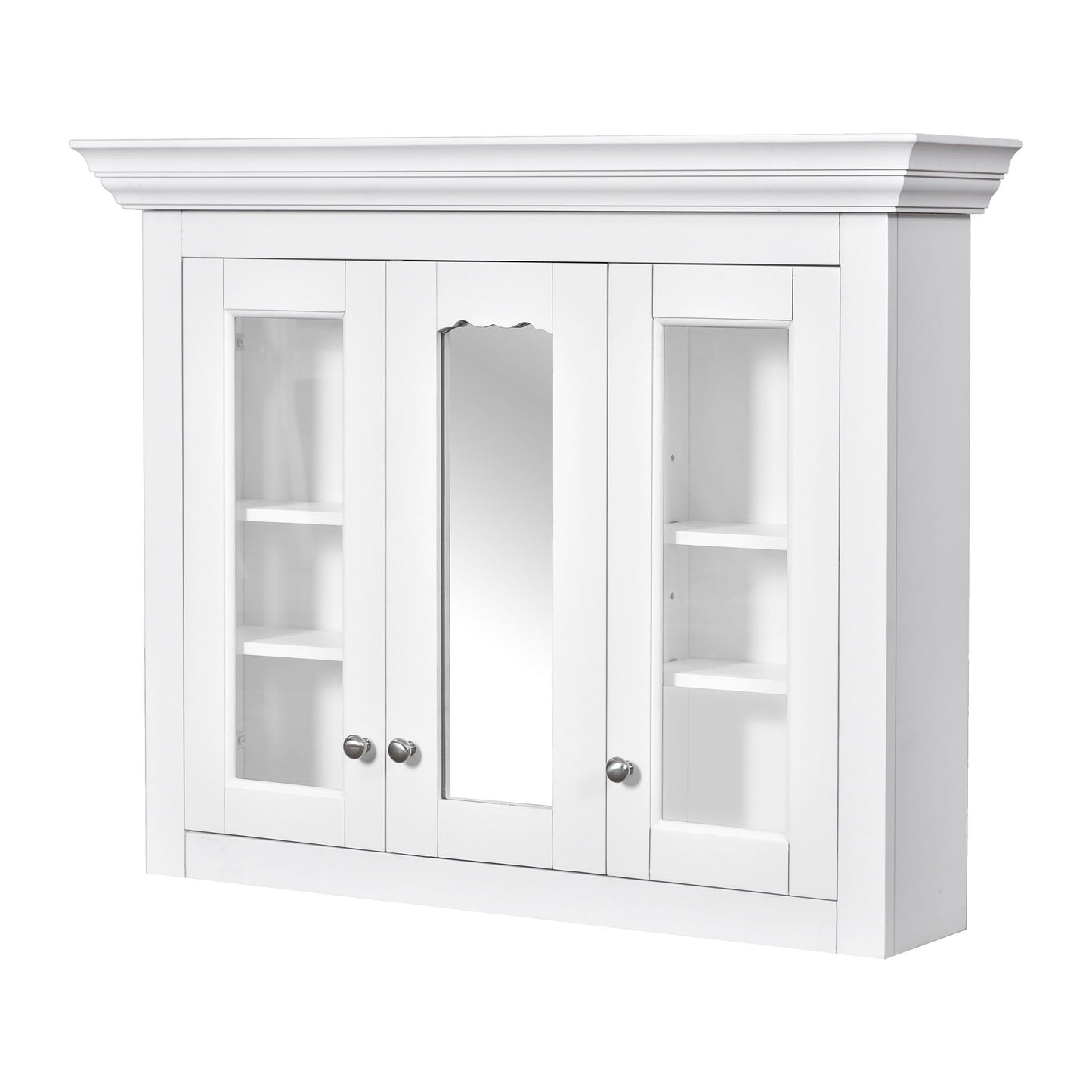 Bathroom Medicine Cabinet With Mirror, 5 Adjustable Closed Shelves, Wall-Mounted - White