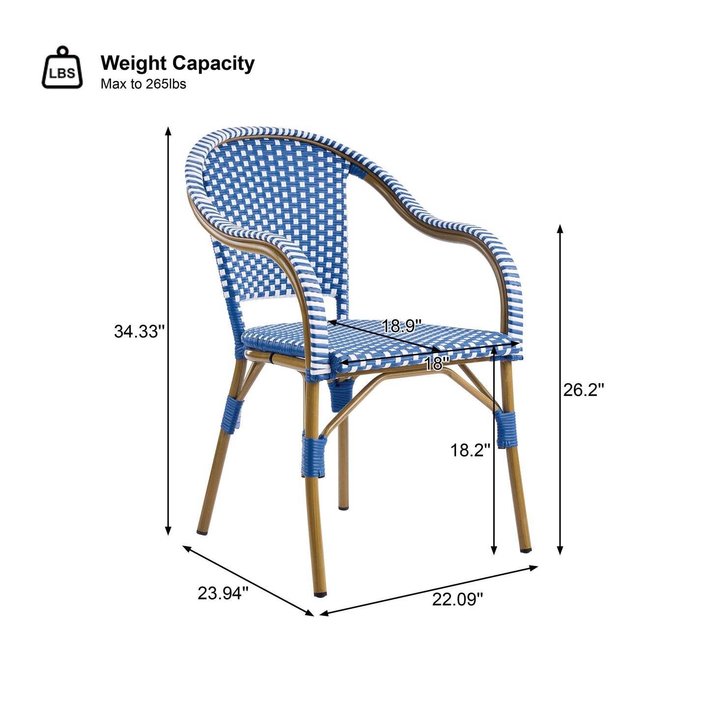Outdoor Bistro Chairs, Patio Dining Chairs with Aluminum Frame, Weather