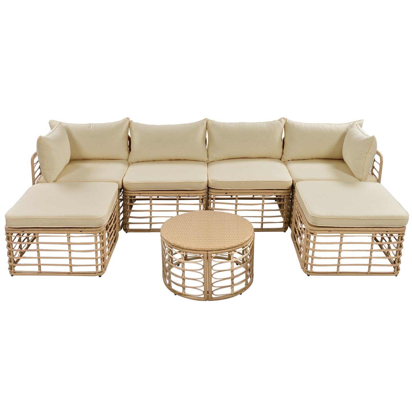 The Ashbourne Modular All-Weather Wicker Outdoor Sectional Sofa Set with Round Coffee Table