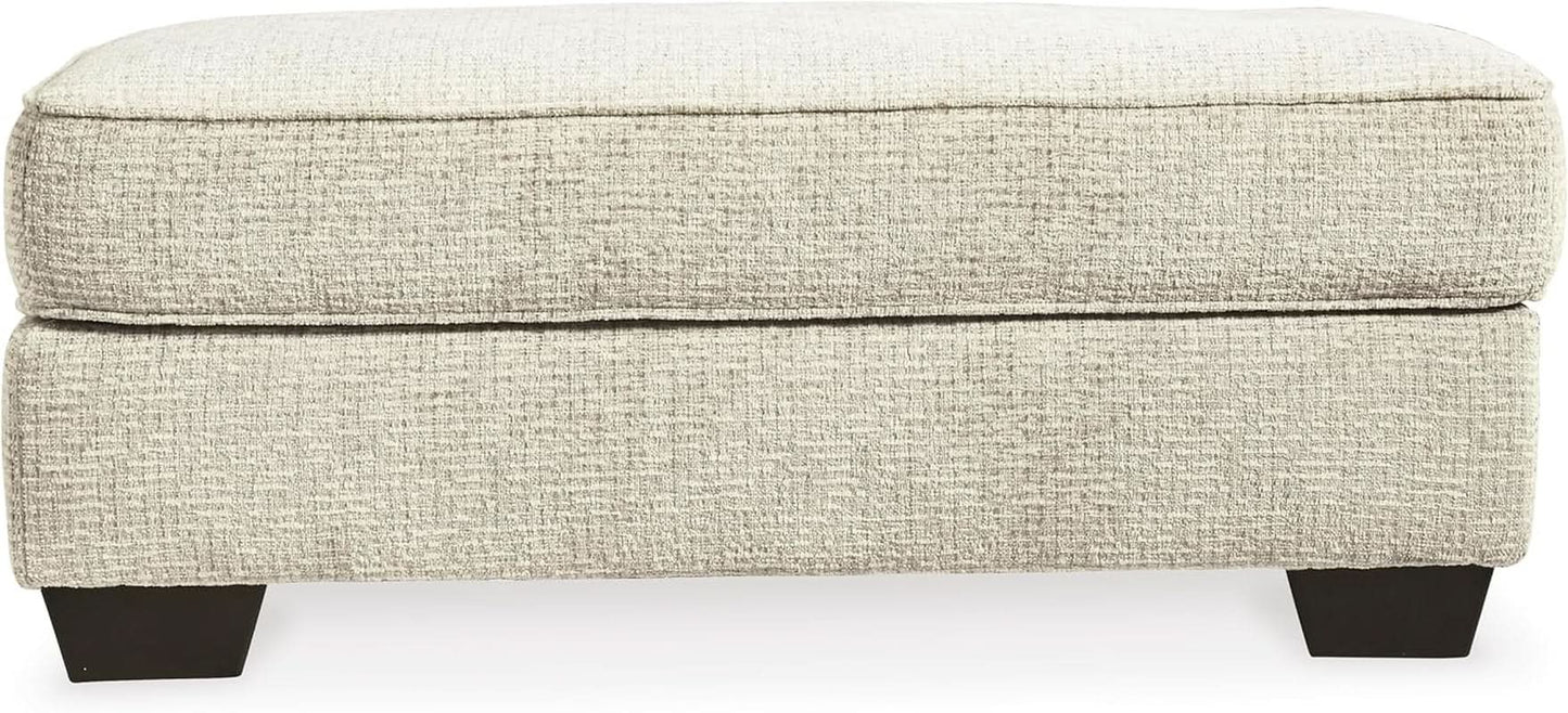 Beige Chenille Upholstered Ottoman With Cushioned Comfort