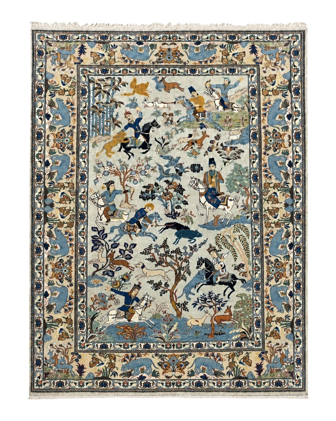 The Sporting Estate Semi-Antique Persian Kashan Hunting Rug — 4'6" × 7'