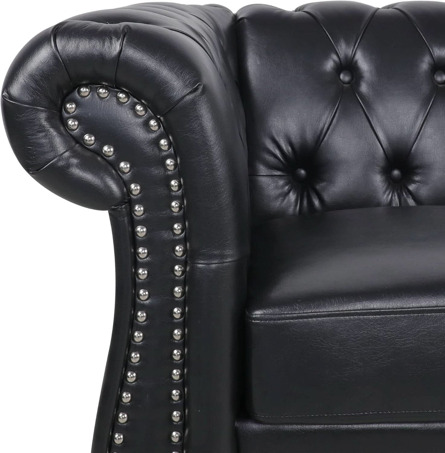 Modern Black Faux Leather Tufted Sofa and Chair Set