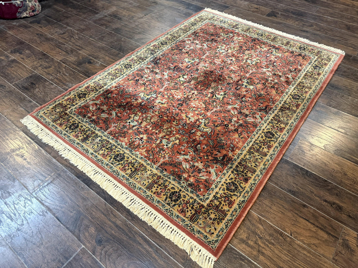 The Sporting Estate Antique Belgian Hunting Scene Rug — Red-Orange & Teal