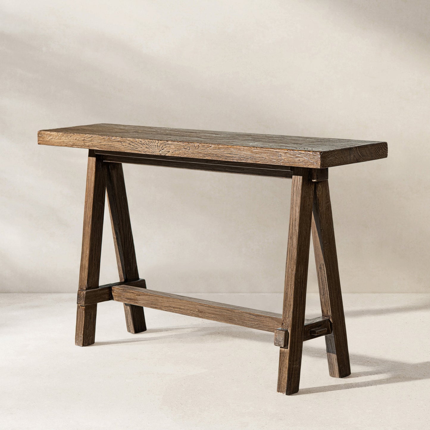 Hawthorne 60'' Solid Reclaimed Elm Trestle Console Table, Heritage Medium-Dark Brown