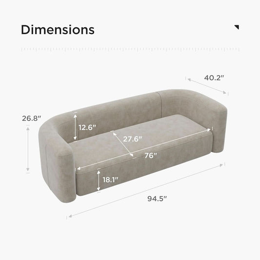 ** Cream Velvet 3 Seater Modern Sofa with Curved Backrest